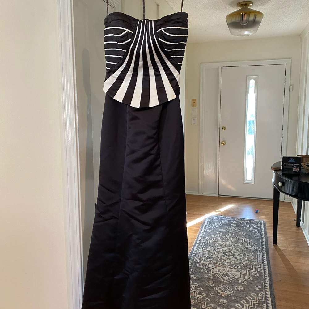 Camille la vie strapless black and white prom dress